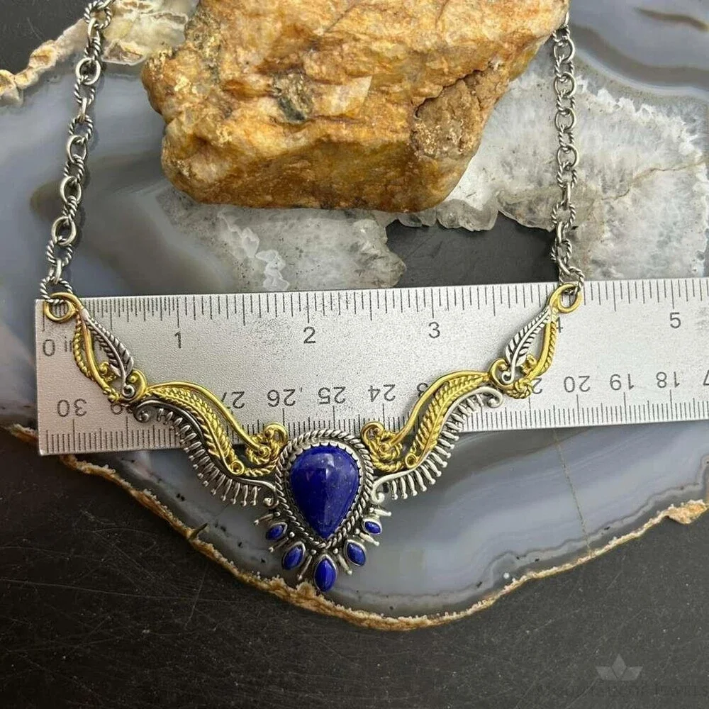 Carolyn Pollack Sterling Silver & Brass Lapis Decorated 15
